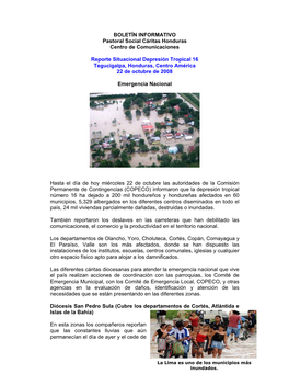 BOLETÍN INFORMATIVO Pastoral Social Cáritas Honduras Centro De Comunicaciones