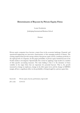 Determinants of Buyouts by Private Equity Firms