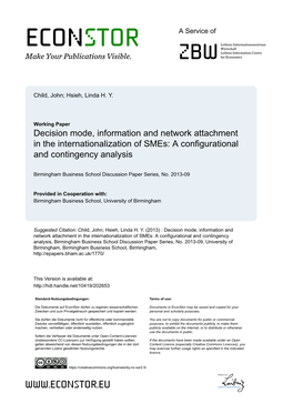 Decision Mode, Information and Network Attachment in the Internationalization of Smes: a Configurational and Contingency Analysis