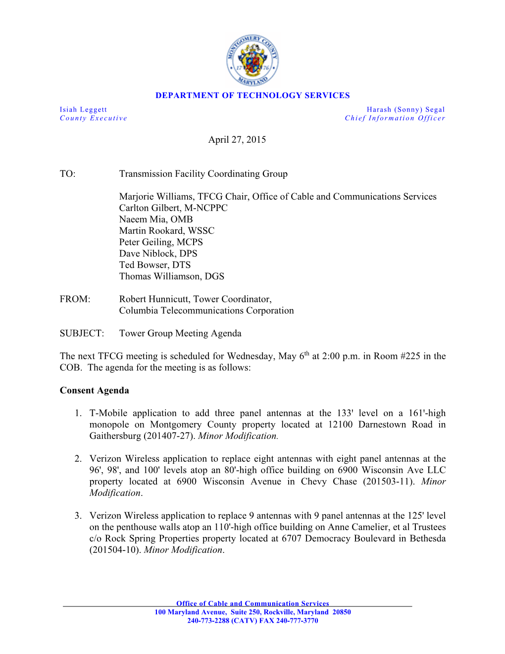 April 27, 2015 TO: Transmission Facility Coordinating Group