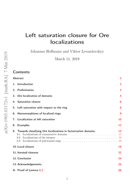Left Saturation Closure for Ore Localizations