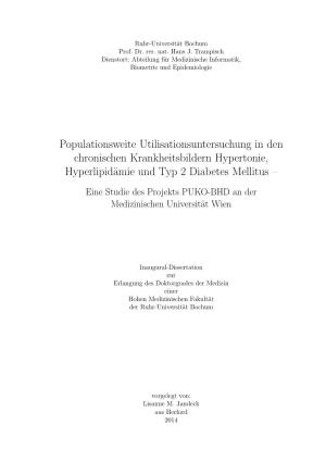 Populationsweite Utilisationsuntersuchung in Den Chronischen Krankheitsbildern Hypertonie, Hyperlipid¨Amieund Typ 2 Diabetes Mellitus –
