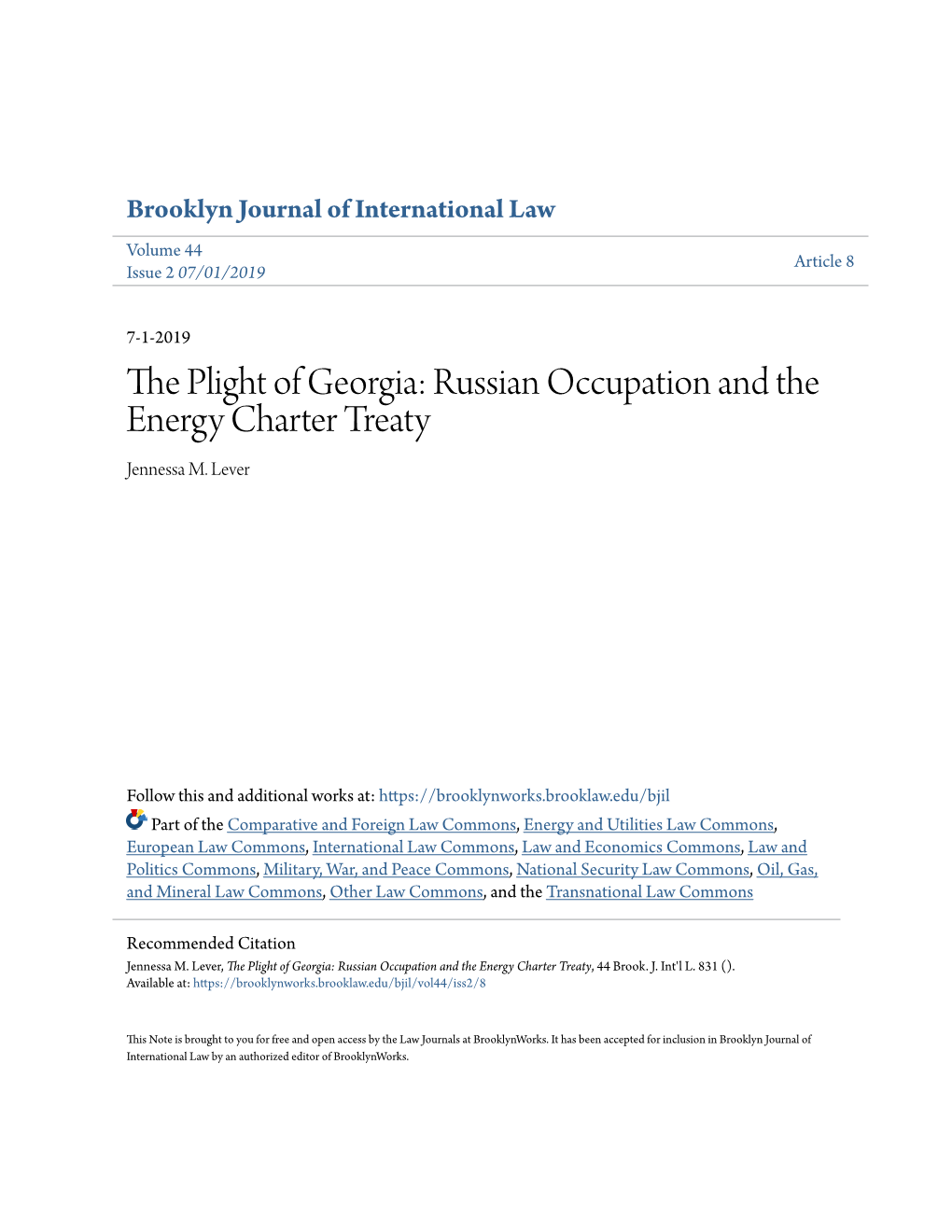 Russian Occupation and the Energy Charter Treaty Jennessa M