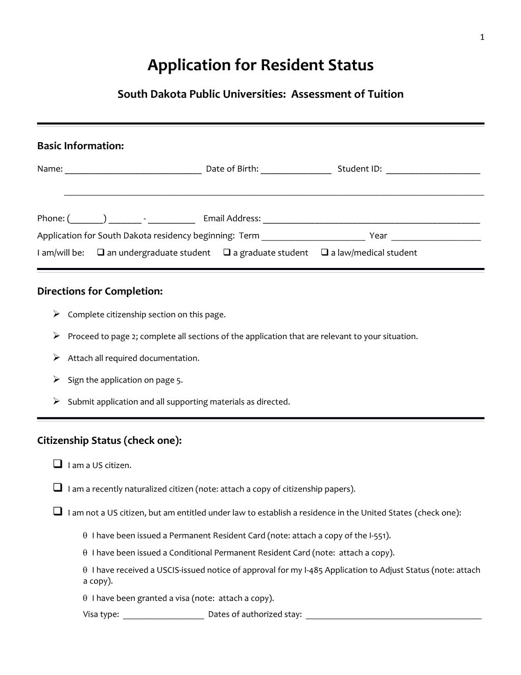 Application for Resident Status