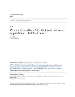 Whence Comes Black Art?: the Onsc Truction and Application of “Black Motivation” Derrell Acon Lawrence University