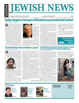 Author Stephen Fried Opens 20Th Anniversary Jewish Book Festival Rachel Rosenthal, Special to the WJN