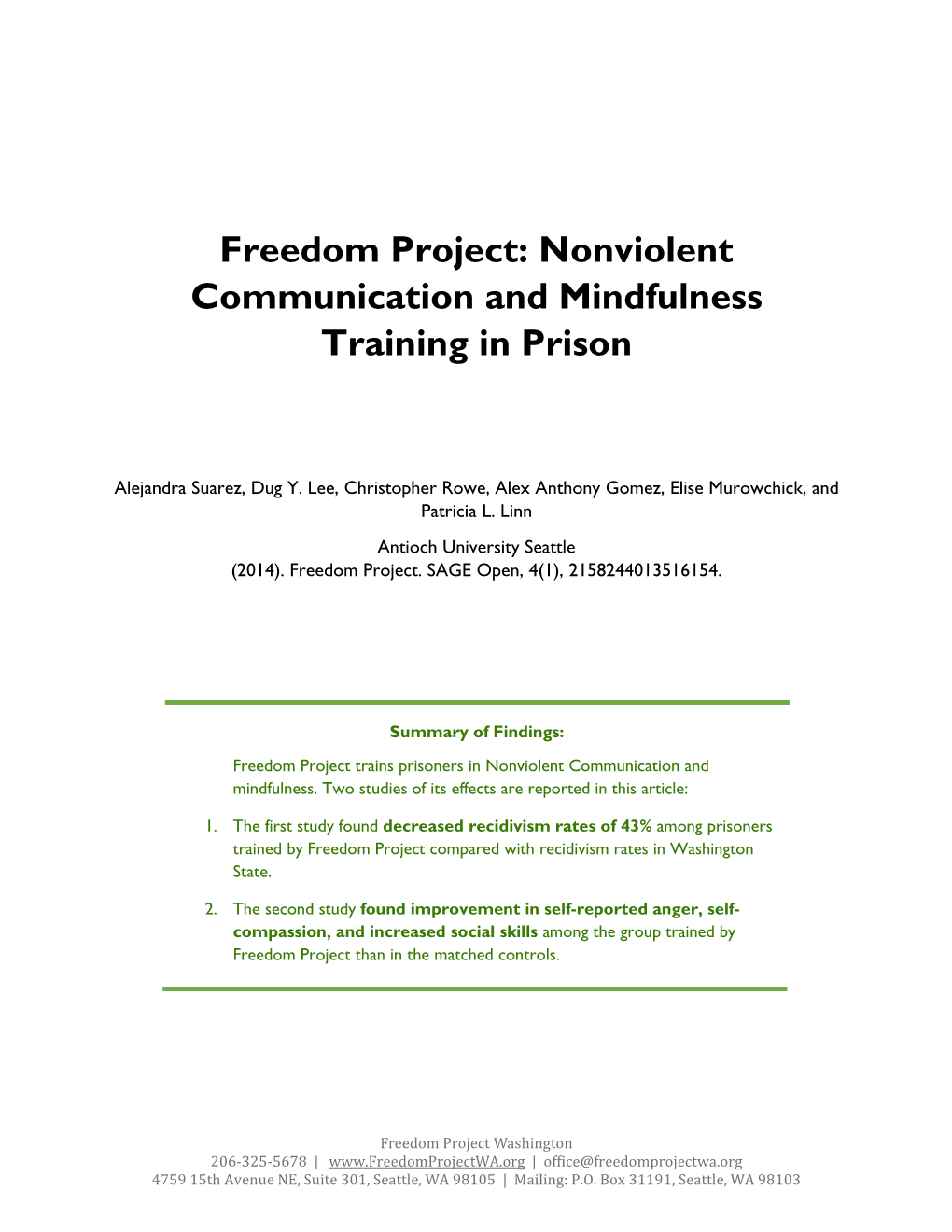 Nonviolent Communication and Mindfulness Training in Prison