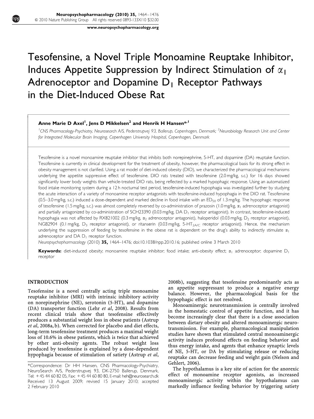 Tesofensine, a Novel Triple Monoamine Reuptake Inhibitor