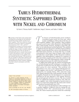 TAIRUS HYDROTHERMAL SYNTHETIC SAPPHIRES DOPED with NICKEL and CHROMIUM by Victor G