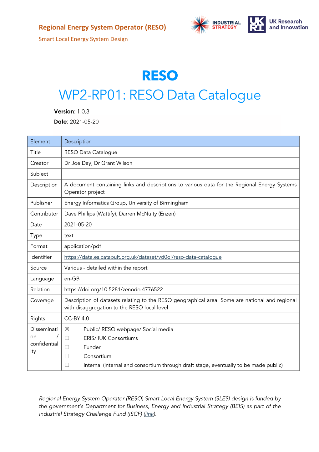 RESO WP2-RP01: RESO Data Catalogue Version: 1.0.3 Date: 2021-05-20