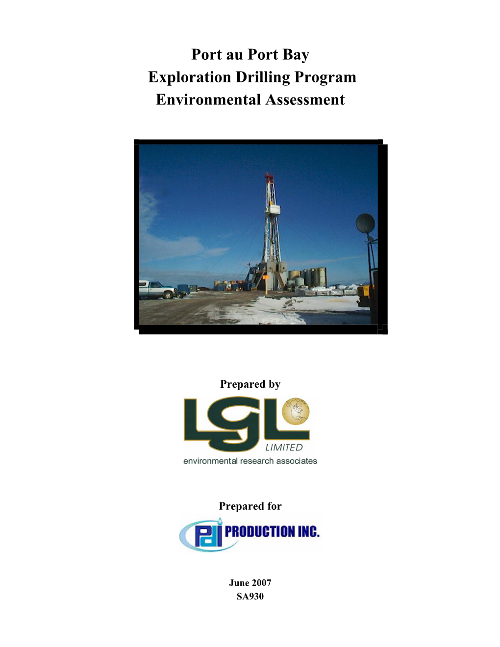 Port Au Port Bay Exploration Drilling Program Environmental Assessment