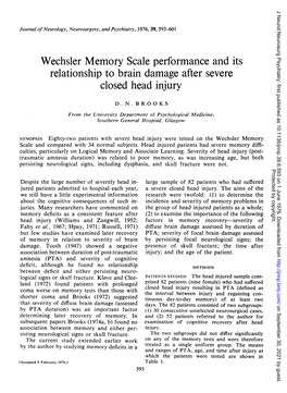 Wechsler Memory Scale Performance and Its Relationship to Brain Damage After Severe Closed Head Injury