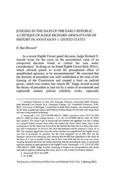 JUDGING in the DAYS of the EARLY REPUBLIC: a CRITIQUE of JUDGE RICHARD ARNOLD's USE of HISTORY in ANASTASOFF V