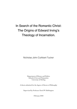 In Search of the Romantic Christ: the Origins of Edward Irving's Theology