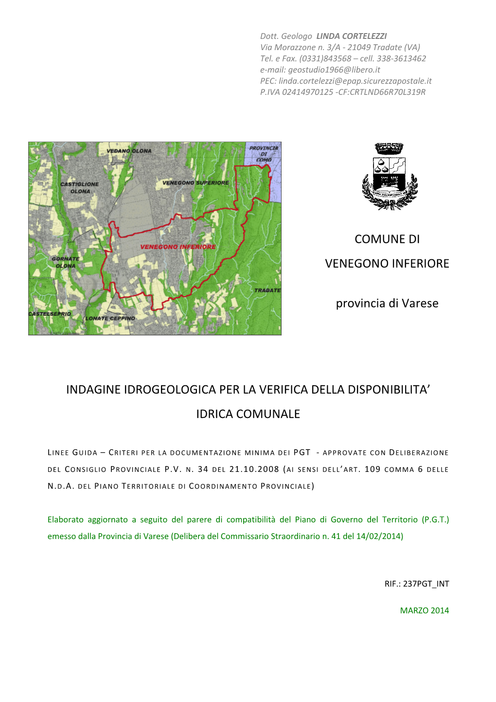 Indagine Idrogeologica Per La Verifica Della Disponibilità Idrica Comunale