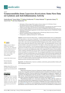 Germacranolides from Carpesium Divaricatum: Some New Data on Cytotoxic and Anti-Inﬂammatory Activity