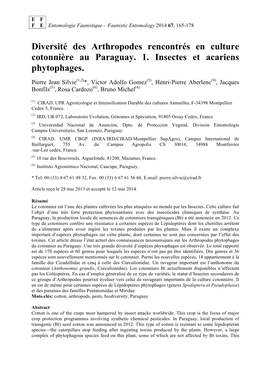 Diversité Des Arthropodes Rencontrés En Culture Cotonnière Au Paraguay