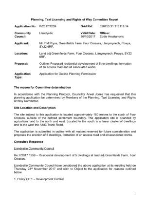 1 Planning, Taxi Licensing and Rights of Way Committee Report Application No: P/2017/1259 Grid Ref: 326755.31 318118.14 Communit