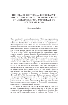 The Idea of Ecotopia and Ecocracy in Precolonial Indian Literature: a Study of Literatures from South-East to North-East India