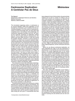 Centrosome Duplication: Minireview a Centriolar Pas De Deux