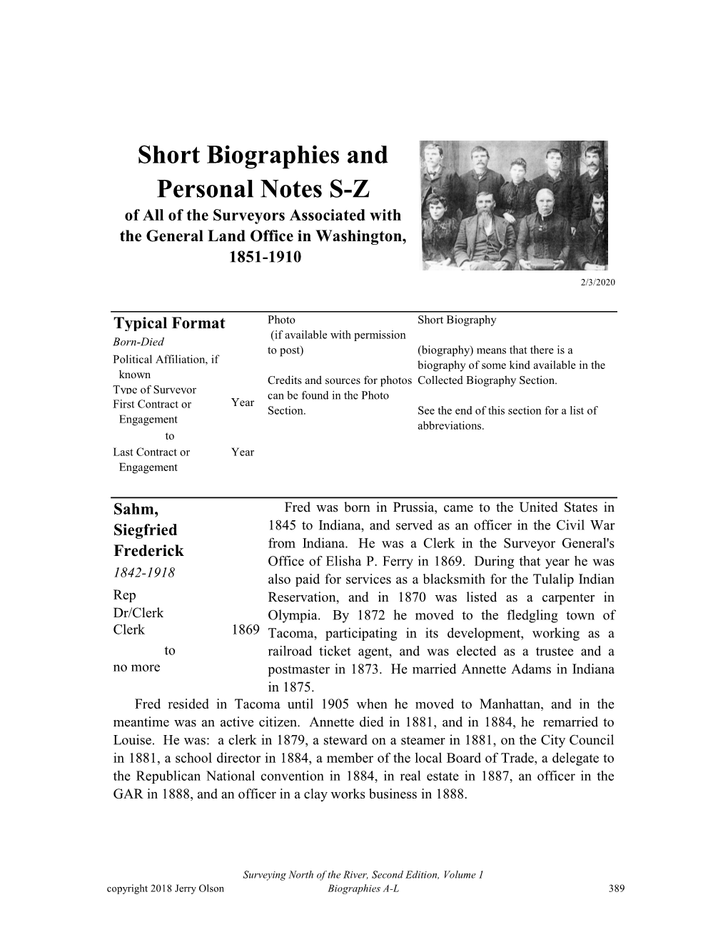 Short Biographies and Personal Notes S-Z of All of the Surveyors Associated with the General Land Office in Washington, 1851-1910