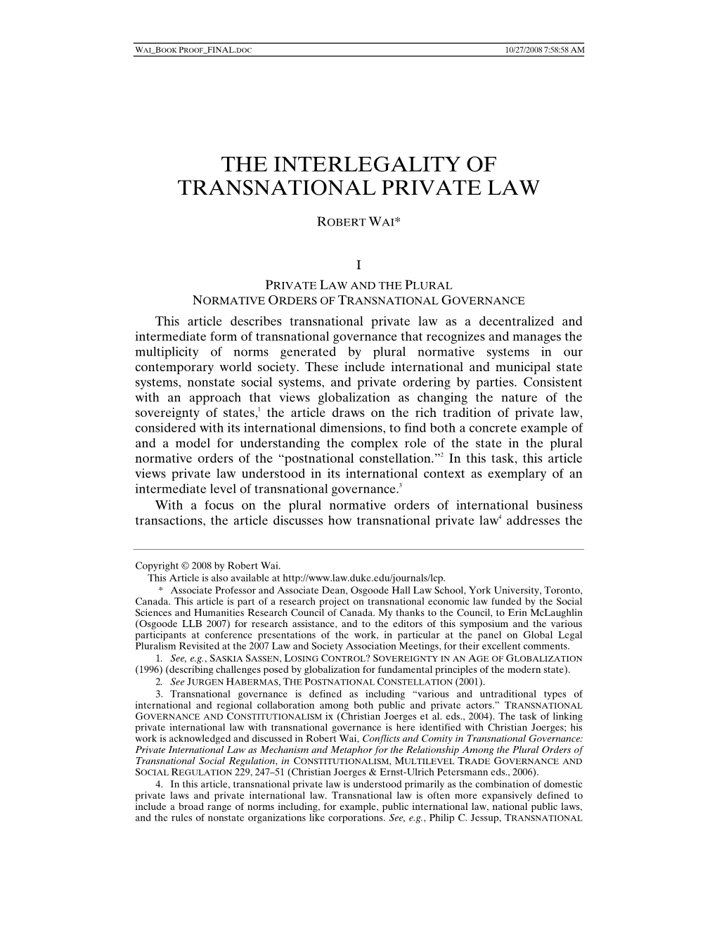 The Interlegality of Transnational Private Law