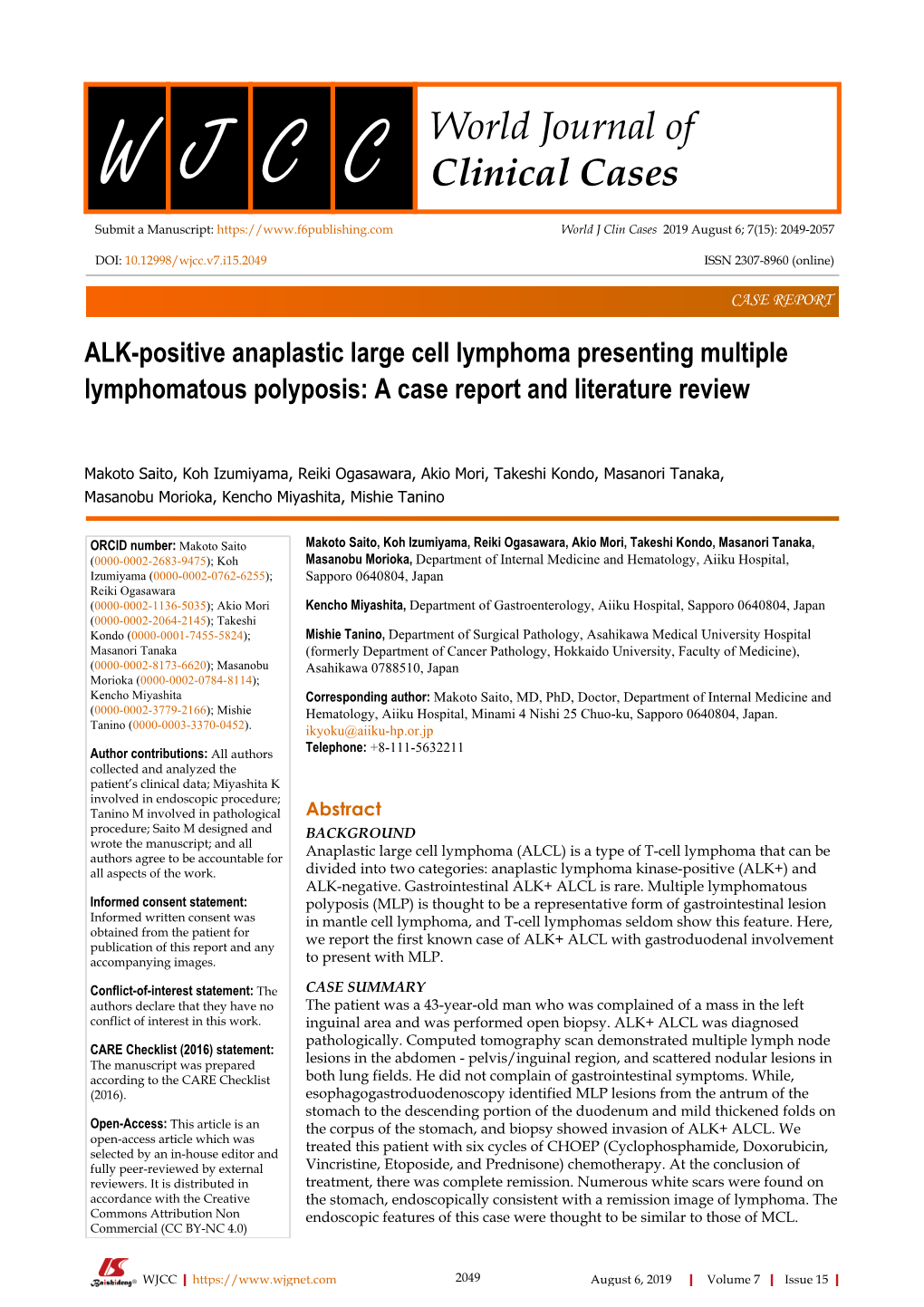 ALK-Positive Anaplastic Large Cell Lymphoma Presenting Multiple Lymphomatous Polyposis: a Case Report and Literature Review