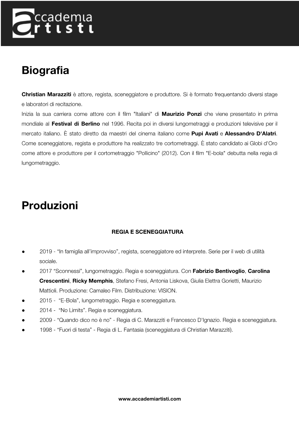 Biografia Produzioni