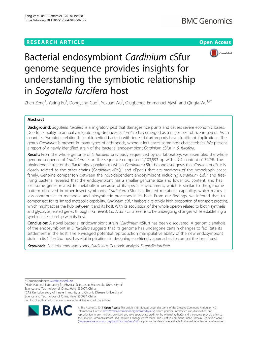 Bacterial Endosymbiont Cardinium Csfur Genome Sequence Provides