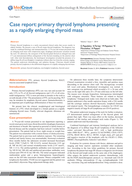 Case Report: Primary Thyroid Lymphoma Presenting As a Rapidly Enlarging Thyroid Mass