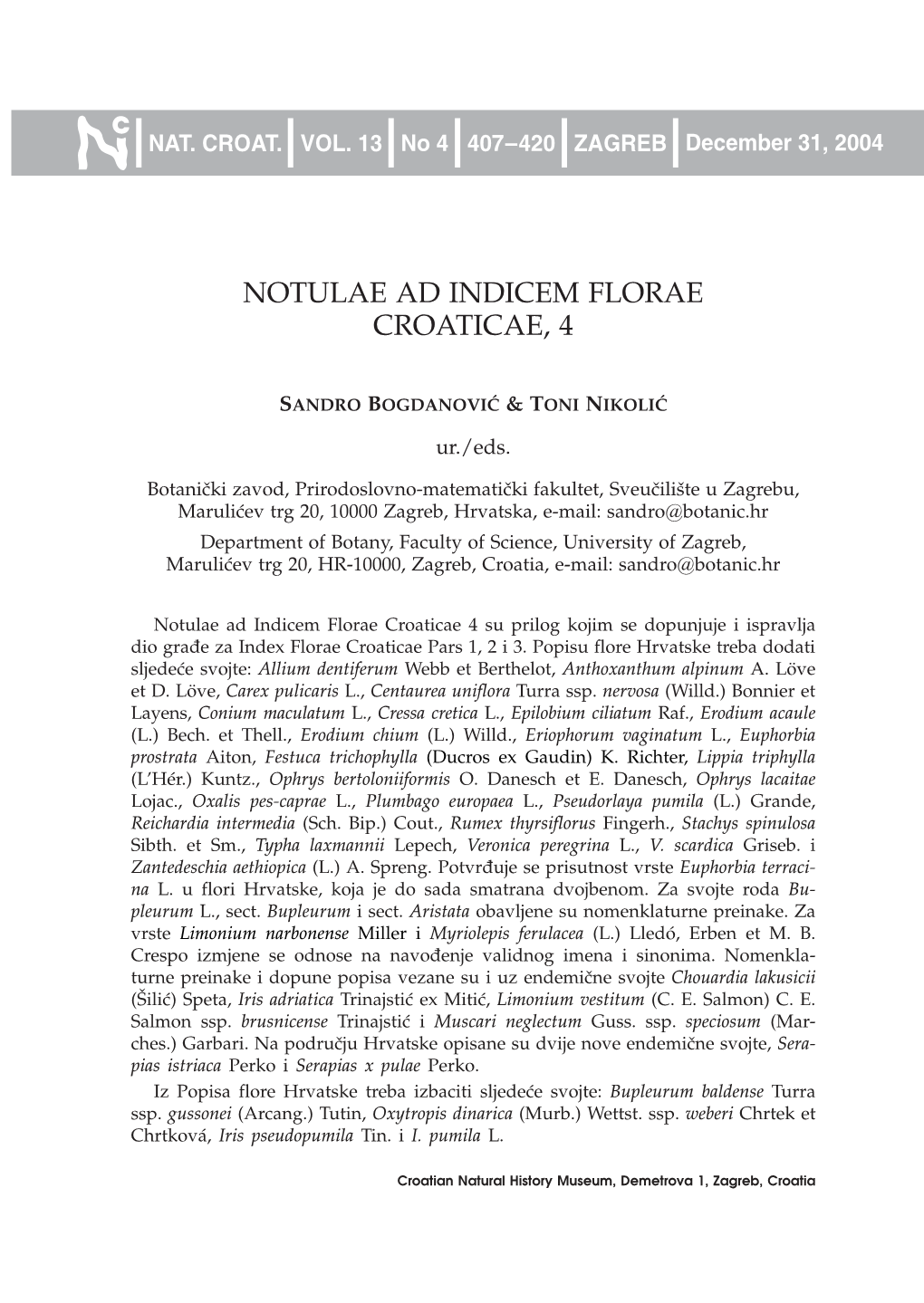 Notulae Ad Indicem Florae Croaticae, 4