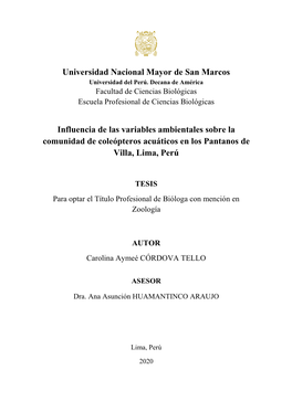 Universidad Nacional Mayor De San Marcos Influencia De Las Variables