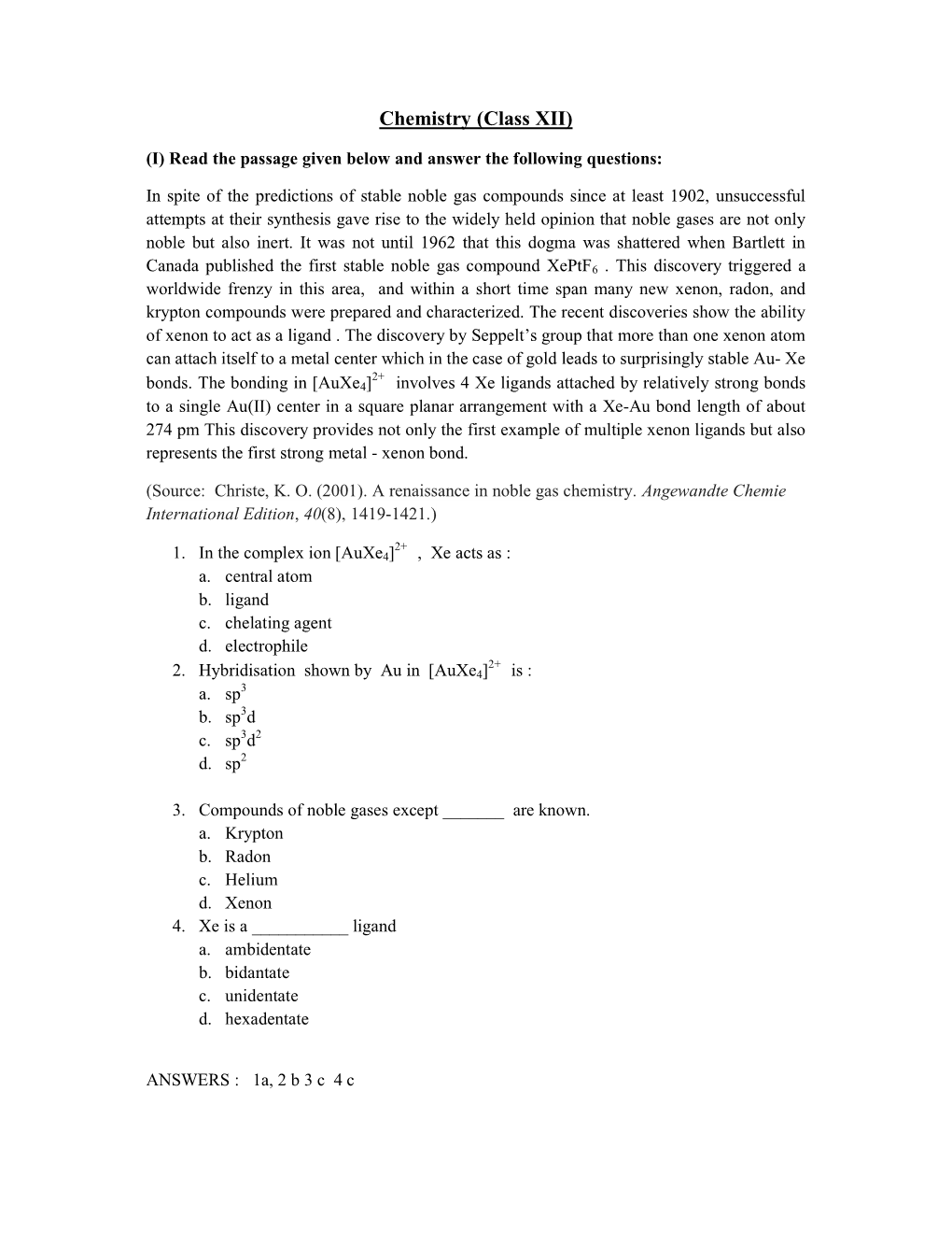 Chemistry (Class XII)