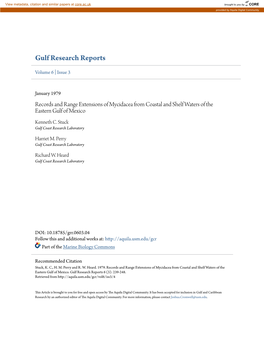 Records and Range Extensions of Mycidacea from Coastal and Shelf Waters of the Eastern Gulf of Mexico Kenneth C