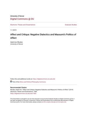 Negative Dialectics and Massumi's Politics of Affect