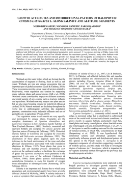 Growth Attributes and Distributional Pattern of Halophytic Cyperus Laevigatus L