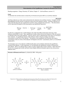 Experiment 6: Determination of the Equilibrium Constant for Bromocresol Green