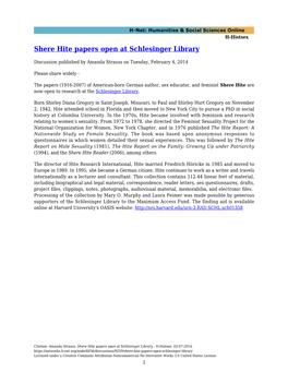 Shere Hite Papers Open at Schlesinger Library