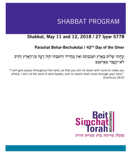 Shabbat Program Shabbat Program