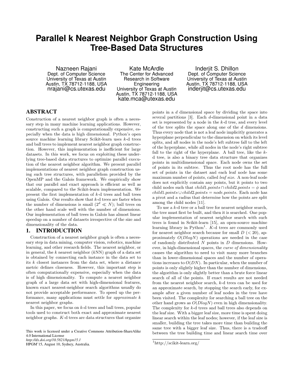 Parallel K Nearest Neighbor Graph Construction Using Tree-Based Data Structures