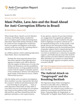 Mani Pulite, Lava Jato and the Road Ahead for Anti-Corruption Efforts in Brazil