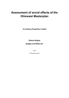 Assessment of Social Effects of the Ohinewai Masterplan