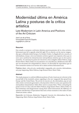 Modernidad Última En América Latina Y Posturas De La Crítica Artística Late Modernism in Latin America and Positions of the Art Criticism