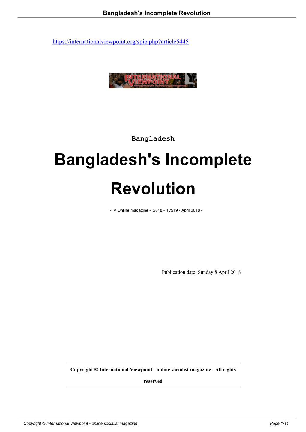 Bangladesh's Incomplete Revolution