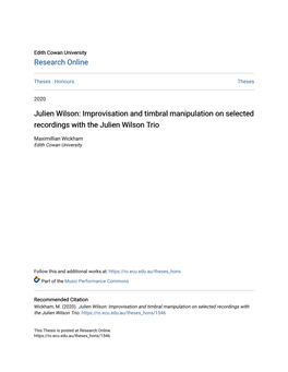Julien Wilson: Improvisation and Timbral Manipulation on Selected Recordings with the Julien Wilson Trio