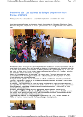 Patrimoine Bâti : Les Scolaires De Balagne Ont Présenté Leurs Travaux À Corbara Page 1 of 2