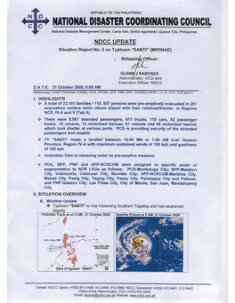 Severe Weather Bulletin Number TEN Tropical Cyclone Warning: Typhoon "SANTI" (MIRINAE) Issued at 5:00 AM, Saturday, 31 October 2009