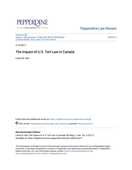 The Impact of U.S. Tort Law in Canada