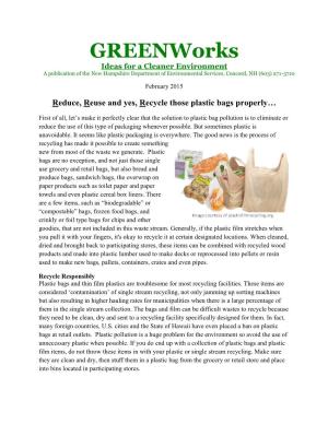 Greenworks Ideas for a Cleaner Environment a Publication of the New Hampshire Department of Environmental Services, Concord, NH (603) 271-3710