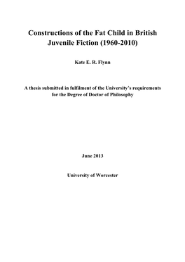 Constructions of the Fat Child in British Juvenile Fiction (1960-2010)